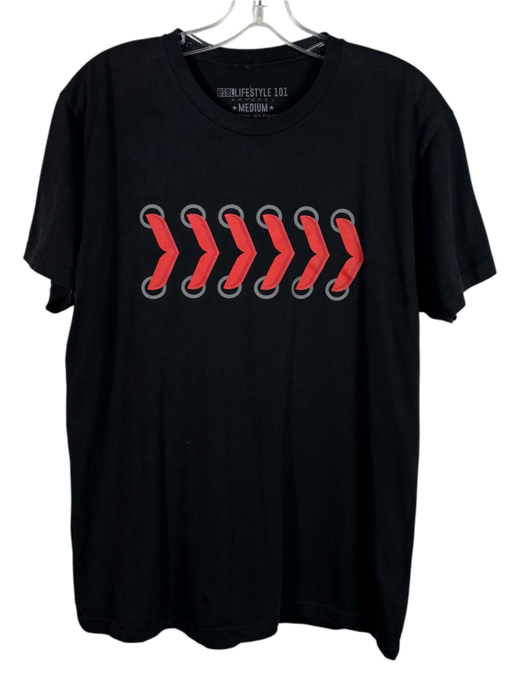 BSBL Baseball Lifestyle Black Red Ball Laces Design Graphic Tee Sporty Mens Med